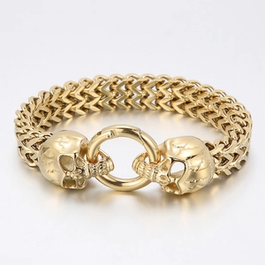 Men Skeleton Skull Bracelet 316L Stainless Steel Braided Chain Punk Gothic Biker Jewelry Polished Metal