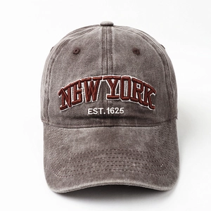 Vintage washed cotton baseball cap with New York 3D embroidery and sun protection