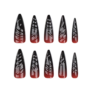 Halloween 3D stiletto press on nails with black and red gradient and unique spider texture