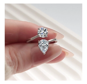 Detail of s925 silver open ring showing hallmark engraving and sparkling zircon stones