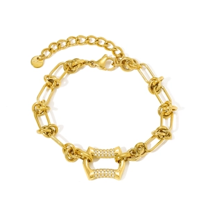 Bracelet chaîne en acier inoxydable doré avec zircons géométriques et fermoir mousqueton