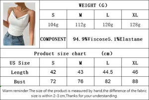 Größentabelle mit Längen- und Brustumfangsdaten für das schmale Strick-Camisole-Oberteil