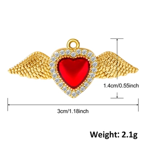 Gold-plated winged heart pendant with red ruby center and CZ stones 3cm wide