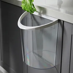 Wall-mounted transparent kitchen trash can for cabinet door waste disposal