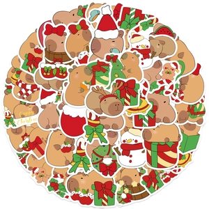 50pcs cute Christmas Capybara cartoon stickers with festive holiday elements set