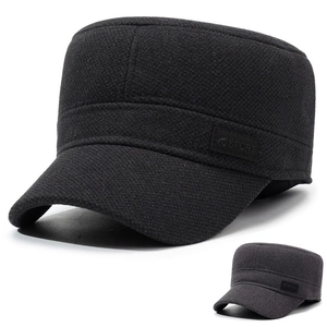 Herren Military Cap Winter Warm Fleece Gefüttert Ohrenschutz Flat Top Hut Verstellbar Baumwollmischung Lässig Outdoor