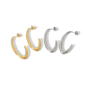 Minimalist V-shaped geometric stud earrings in polished gold and silver stainless steel