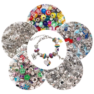 DIY Bracelet Making Accessories Alloy Enamel Glass Large Hole Beads Snake Chain Heart Pendants Fashion Trendy Jewelry