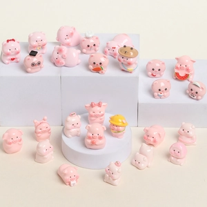 Cute Pink Pig Miniature Figurines Resin DIY Jewelry Making Charms Desktop Decoration Car Dashboard Decor Cartoon Animal