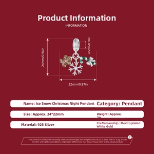 Detailed specs of S925 silver Christmas pendant with snowflake and gingerbread man