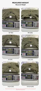 Size and weight chart for men's Henley Polo shirt showing S to 3XL net weights