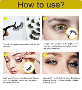 Step-by-step tutorial for applying fluffy 3D false eyelashes with clear visual instructions