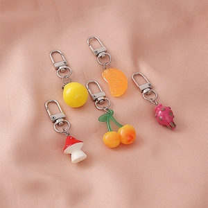Cute Fruit Mushroom Keychains Resin Metal Bag Pendant Charms For Women Girls Kawaii Simulation Food Accessories