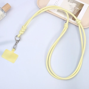 Adjustable light yellow PU leather phone lanyard with metal carabiner and connector