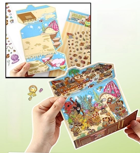DIY ocean-themed deco scene sticker folding into a 3D treasure chest with sea elements