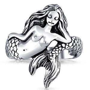 Bague Sirène Vintage En Cuivre Plaqué Argent Mythe Sirène Design Enveloppant Bijoux Pour Femmes