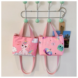 Pink cartoon children handbags featuring unicorn and Halloween pumpkin patterns