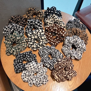 Scrunchies Elastic Hair Ties Cotton Linen Fabric Oversized Vintage Patterned Leopard Polka Dot For Women Girls