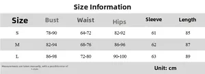 Size guide table for women's slim fit ruched long sleeve dress with detailed measurements