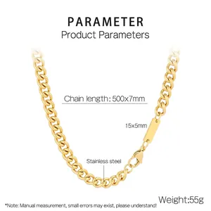 Detailed view of gold Cuban chain necklace with dimensions 500mm length and 7mm width