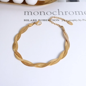 Elegant 18K Gold Plated 316L Stainless Steel Twisted Snake Bone Chain Bracelet For Women Fashion Commuter Jewelry