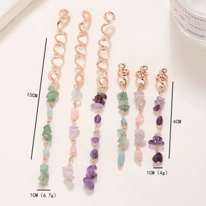 Boho rose gold hair spirals with natural crystal stones for dreadlocks and braids