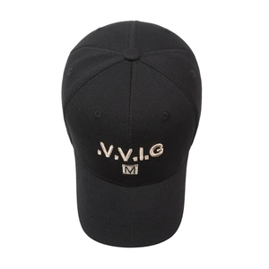 Classic black pineapple fabric baseball cap with gold V.V.I.G embroidery and curved brim