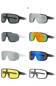 Detailed grid of 8 cycling sunglasses showing various lens colors and frame finishes