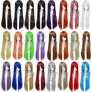 Long Straight Wig High Temperature Synthetic Fiber With Bangs Heat Resistant Colorful Costume Cosplay Hairpiece For Women