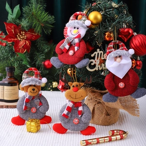 Christmas Hanging Ornaments Fabric Santa Snowman Reindeer Bear Knitted Linen Dolls For Home Xmas Tree Decoration Festive