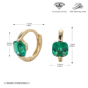 Detailed size specifications for 925 sterling silver hoop earrings with green zircon