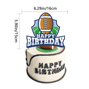 American football birthday cake topper set with shield-shaped Happy Birthday sign