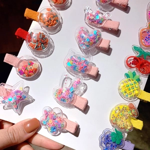 Cute kids hair clips with colorful quicksand sequins and fruit shapes for girls