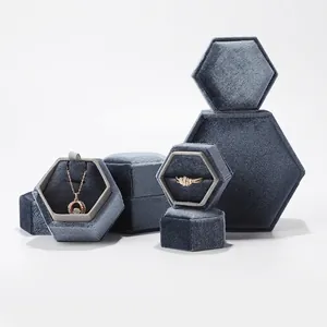 Hexagonal Velvet Jewelry Box Composite Material Jewelry Packaging Case For Rings Bracelets Necklaces Proposal Wedding Gift Box