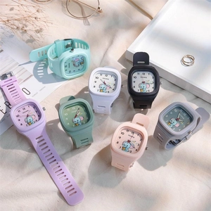Close-up of colorful square silicone watches with cute elephant dial for students