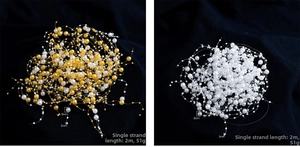 Detail of 2m white and gold pearl bead garland for Christmas tree decoration
