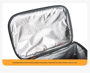 Detail of insulated picnic backpack showing waterproof silver aluminum foil lining