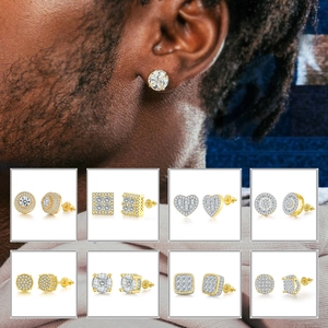 Iced Out Stud Earrings Copper With Cubic Zirconia Screw Back Hip Hop Fashion Unisex Sparkly Luxury Jewelry