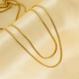Doppellagige Schlangenkette Halskette 18K Vergoldet Edelstahl Minimalistischer Geometrischer Lagenschmuck Für Damen