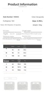 Detailed size chart for women's two-piece vest and straight pants suit in burgundy