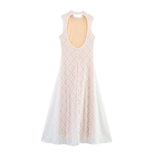 Sexy rückenfreies Spitzen-Maxikleid für Damen mit weißem Mesh und apricot Futter