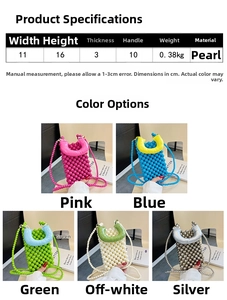 Specifiche dettagliate delle dimensioni per mini borse di perle in cinque colori pastello