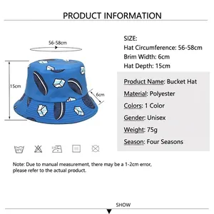 Blue reversible butterfly bucket hat with cute cartoon print for sun protection