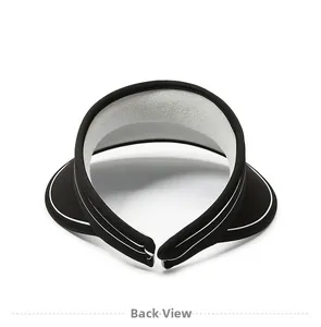 Detailed back view of the black sun visor hat featuring a white brim trim and open design