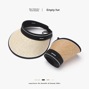 Women Summer Straw Woven Sun Visor Hat UPF 50 Plus Anti UV Foldable Wide Brim Empty Top Hat For Outdoor Cycling Travel Beach