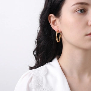Hong Kong Style Twisted Double Layer Hoop Earrings Titanium Steel 18K Gold Plated Geometric Earrings For Women Fashion Jewelry