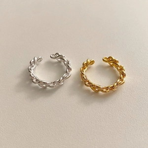 Minimalist 925 sterling silver open rings with woven chain texture in gold and silver finish