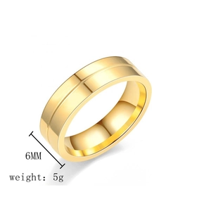 Detail shot of a 6mm wide gold titanium ring weighing 5g with horizontal groove