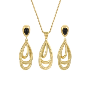 Collier Et Boucles D Oreilles Goutte D Eau En Acier Inoxydable Pour Femmes Cercles Géométriques Émail Noir Style Minimaliste