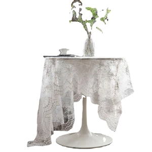 Elegant white lace tablecloth with floral embroidery for photography and home decor